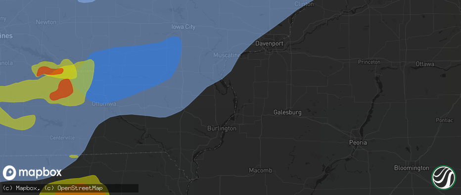 Hail map in Oakville, IA on June 11, 2026