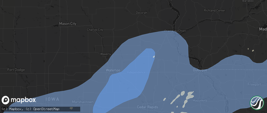 Hail map in Oelwein, IA on June 11, 2026
