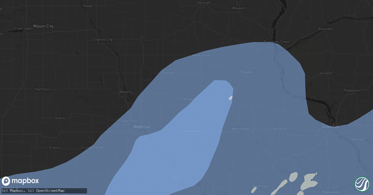 Hail map in Oelwein, IA on June 11, 2026
