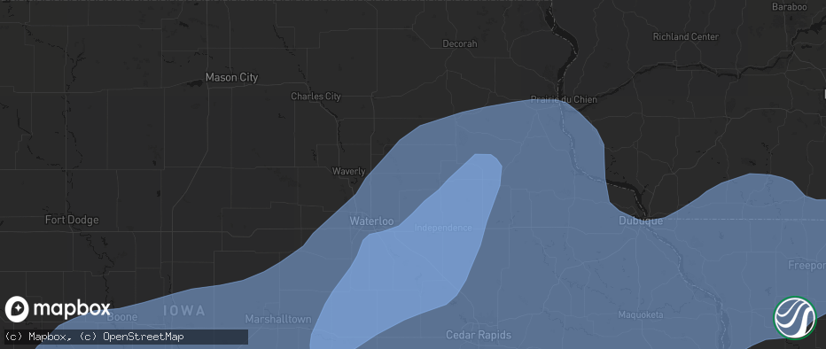 Hail map in Oran, IA on June 11, 2026
