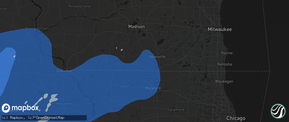 Hail map in Orfordville, WI on June 11, 2026