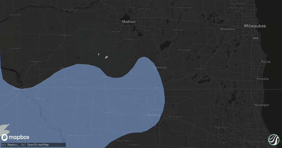 Hail map in Orfordville, WI on June 11, 2026