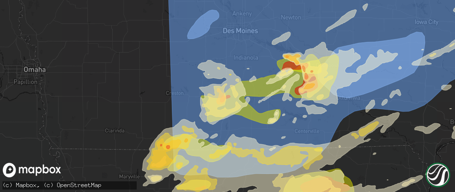 Hail map in Osceola, IA on June 11, 2026