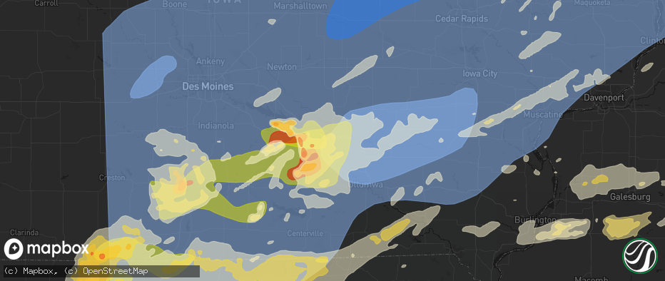 Hail map in Oskaloosa, IA on June 11, 2026
