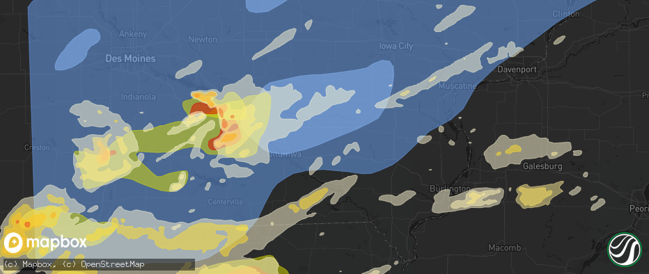 Hail map in Packwood, IA on June 11, 2026