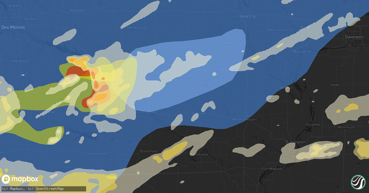 Hail map in Packwood, IA on June 11, 2026