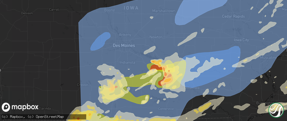 Hail map in Pleasantville, IA on June 11, 2026
