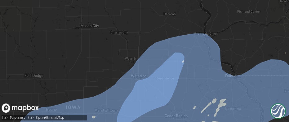 Hail map in Readlyn, IA on June 11, 2026
