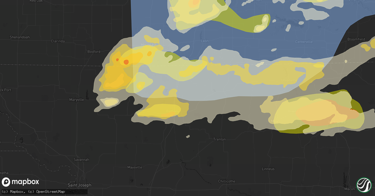 Hail map in Ridgeway, MO on June 11, 2026