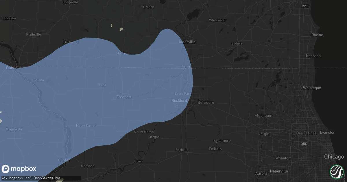 Hail map in Rockford, IL on June 11, 2026