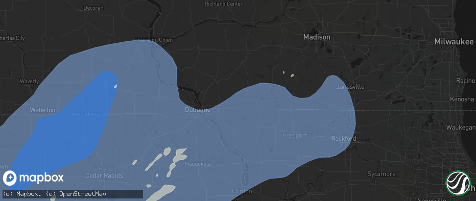 Hail map in Shullsburg, WI on June 11, 2026