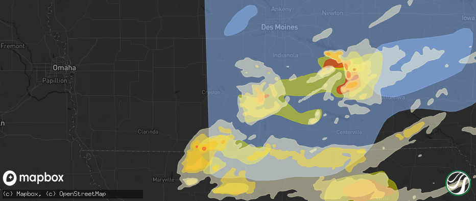 Hail map in Thayer, IA on June 11, 2026
