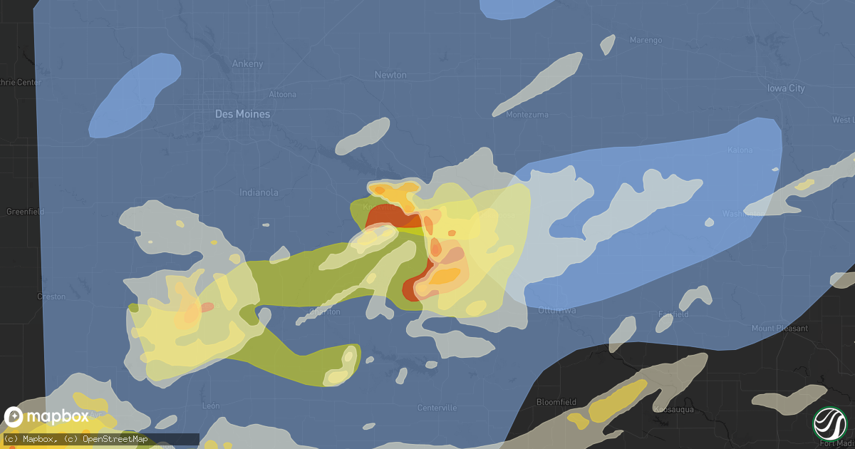Hail map in Tracy, IA on June 11, 2026