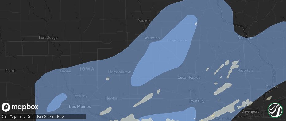 Hail map in Traer, IA on June 11, 2026