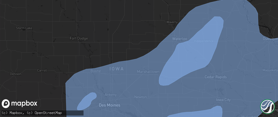 Hail map in Union, IA on June 11, 2026