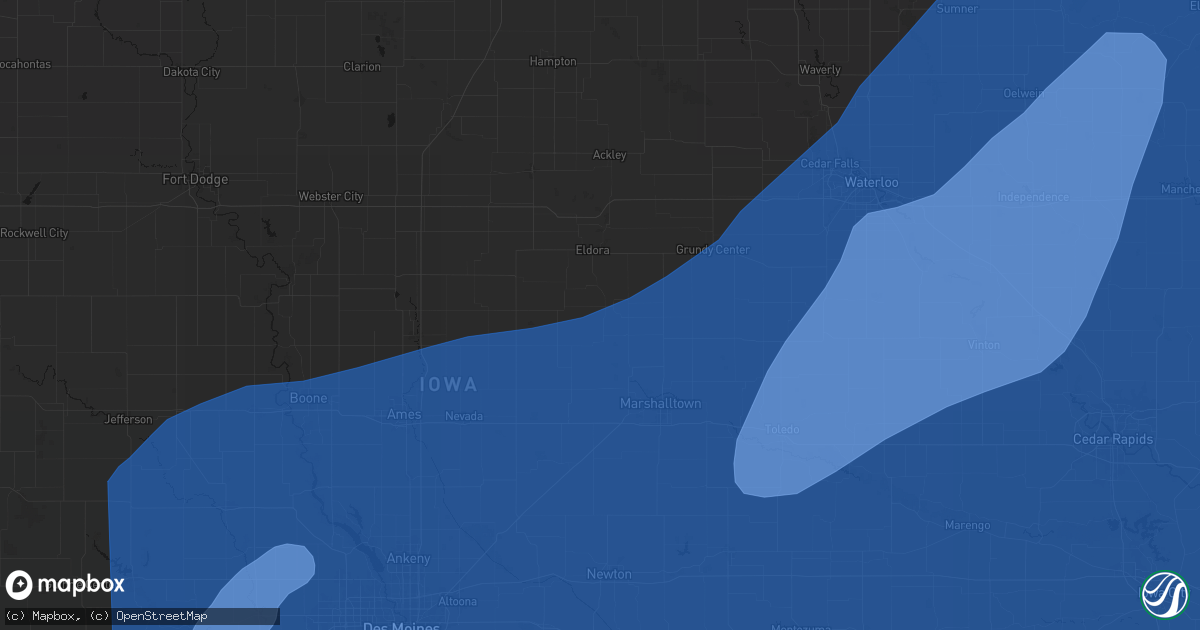 Hail map in Union, IA on June 11, 2026
