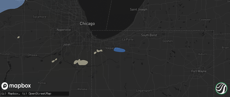Hail map in Valparaiso, IN on June 11, 2026