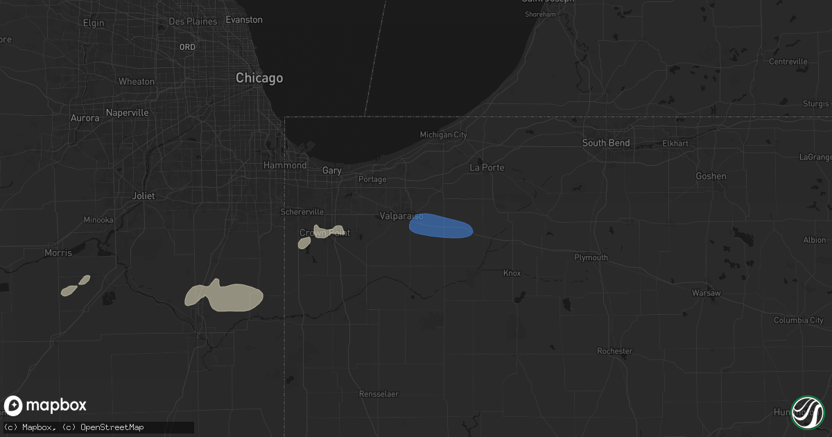 Hail map in Valparaiso, IN on June 11, 2026
