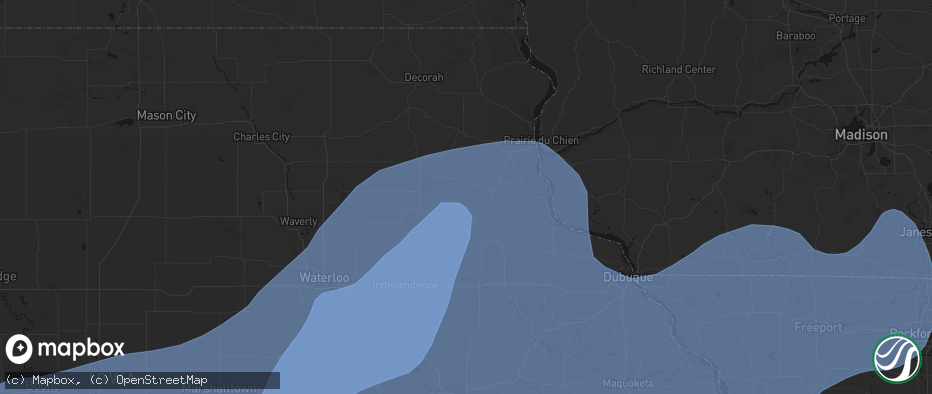 Hail map in Volga, IA on June 11, 2026