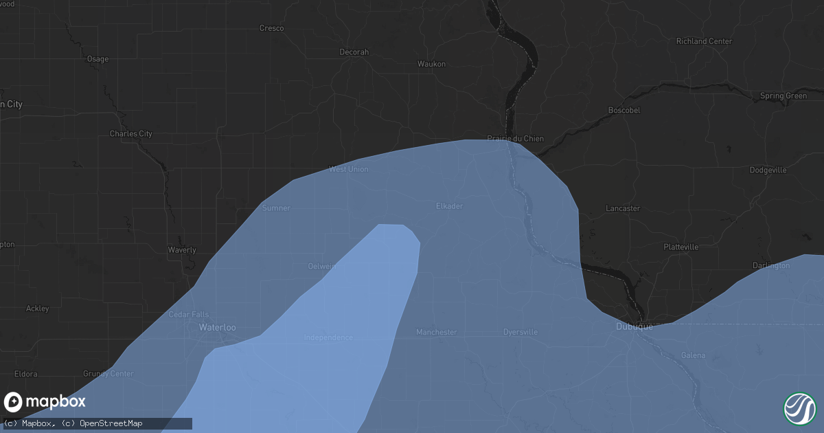 Hail map in Volga, IA on June 11, 2026