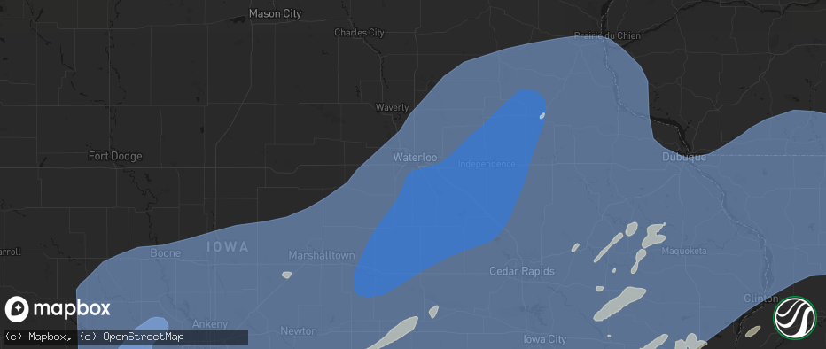 Hail map in Waterloo, IA on June 11, 2026