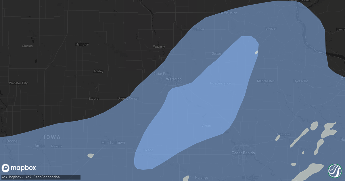 Hail map in Waterloo, IA on June 11, 2026