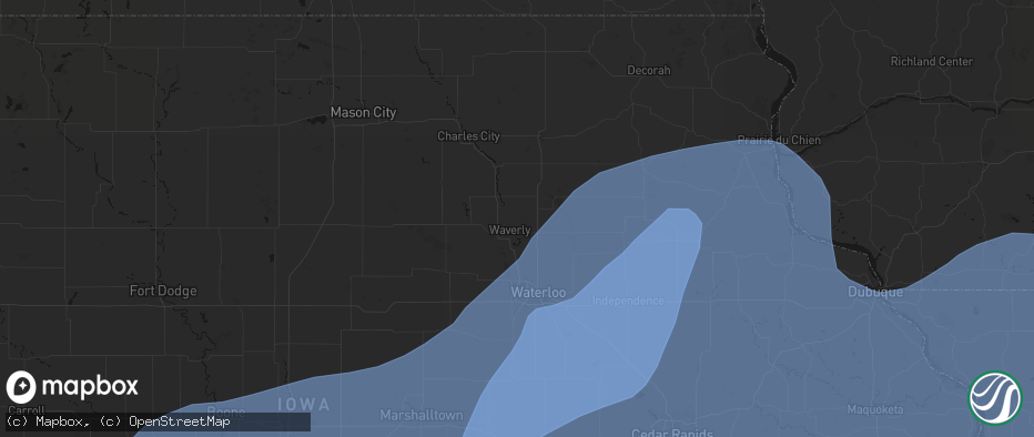 Hail map in Waverly, IA on June 11, 2026