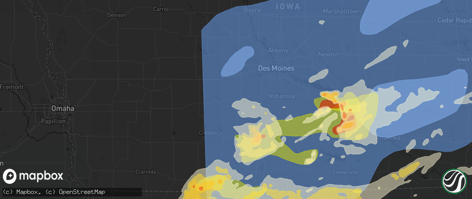 Hail map in Winterset, IA on June 11, 2026