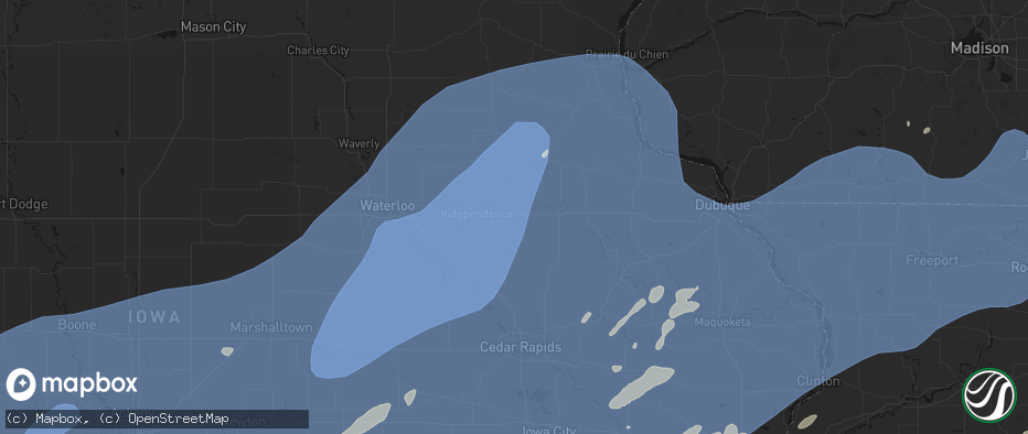 Hail map in Winthrop, IA on June 11, 2026