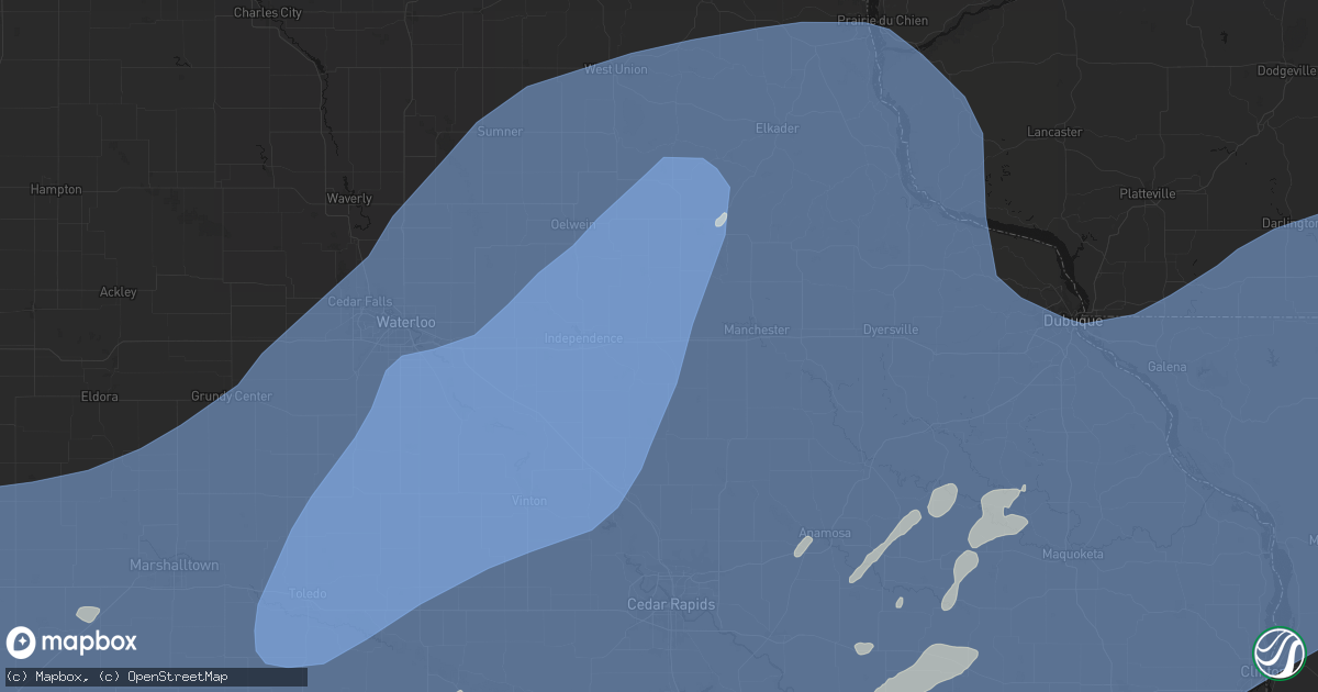 Hail map in Winthrop, IA on June 11, 2026