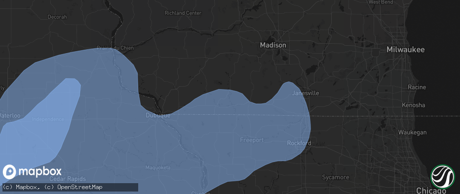 Hail map in Woodford, WI on June 11, 2026