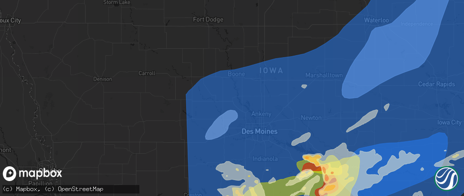 Hail map in Woodward, IA on June 11, 2026