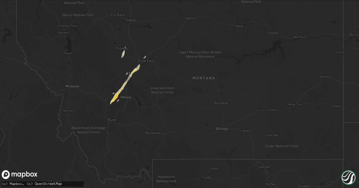 Hail map in Montana on June 12, 2013