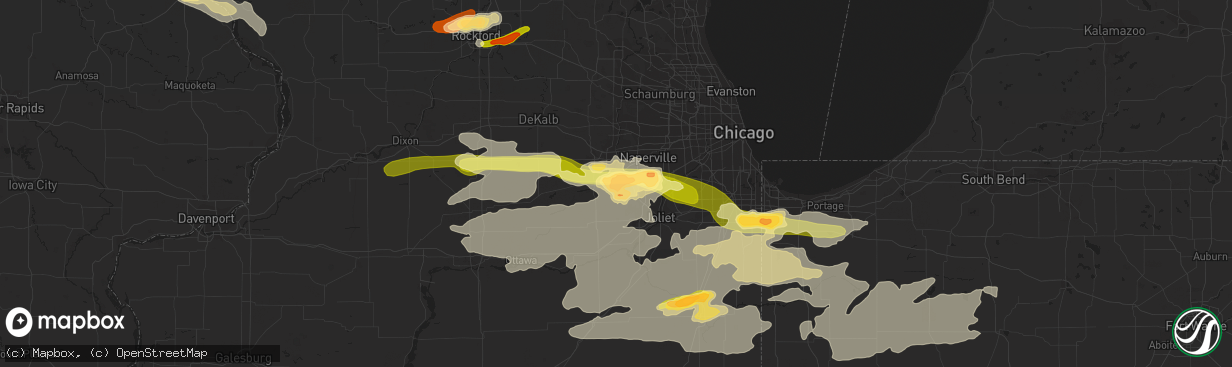 Hail map in Oswego, IL on June 12, 2013