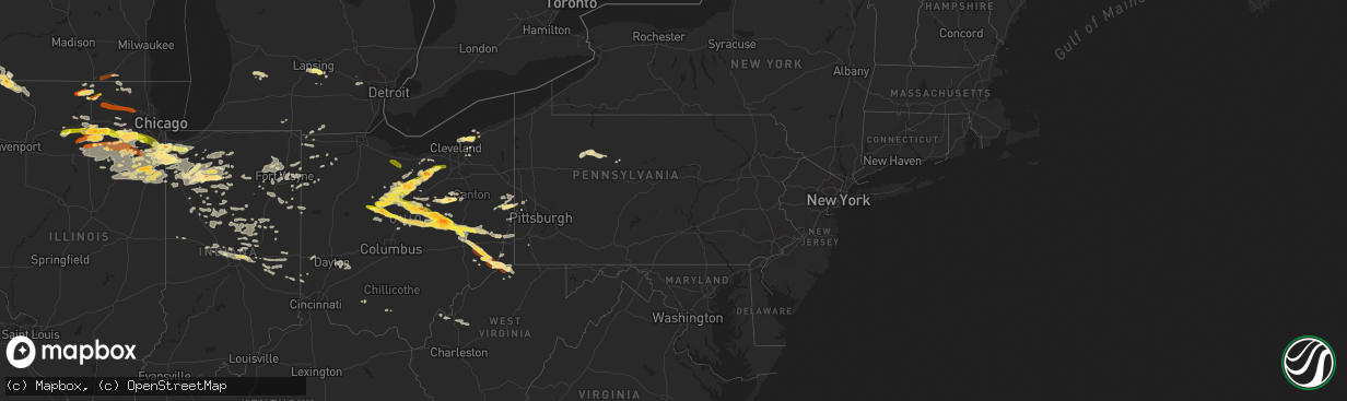 Hail map in Pennsylvania on June 12, 2013