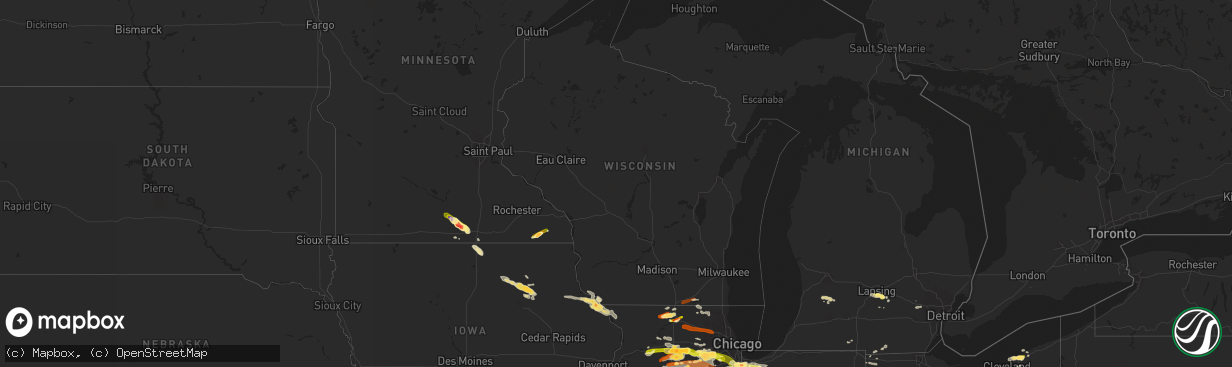 Hail map in Wisconsin on June 12, 2013