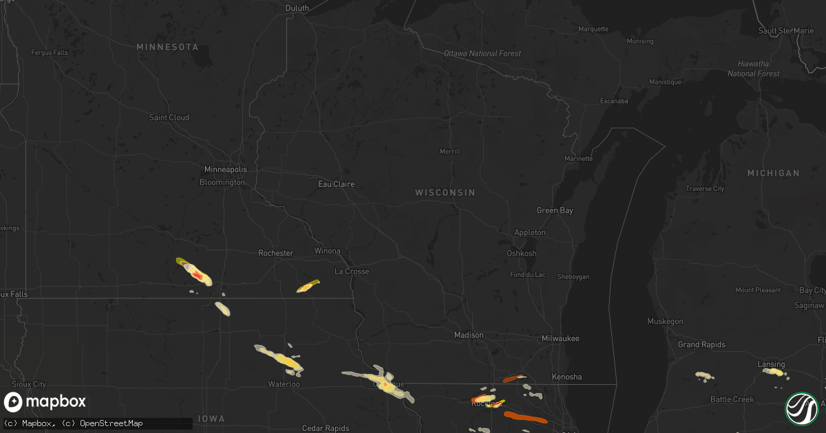 Hail map in Wisconsin on June 12, 2013