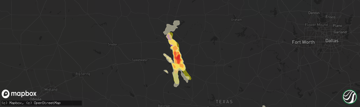 Hail map in Abilene, TX on June 12, 2014