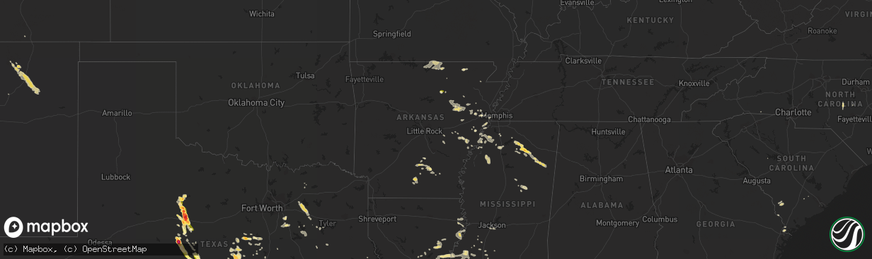 Hail map in Arkansas on June 12, 2014