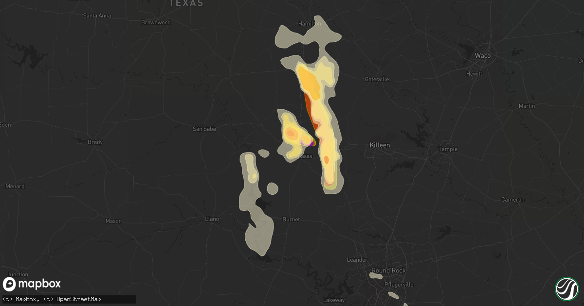 Hail map in Lampasas, TX on June 12, 2014