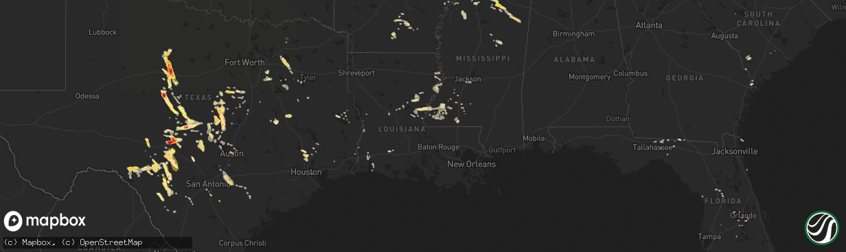 Hail map in Louisiana on June 12, 2014