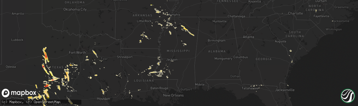 Hail map in Mississippi on June 12, 2014