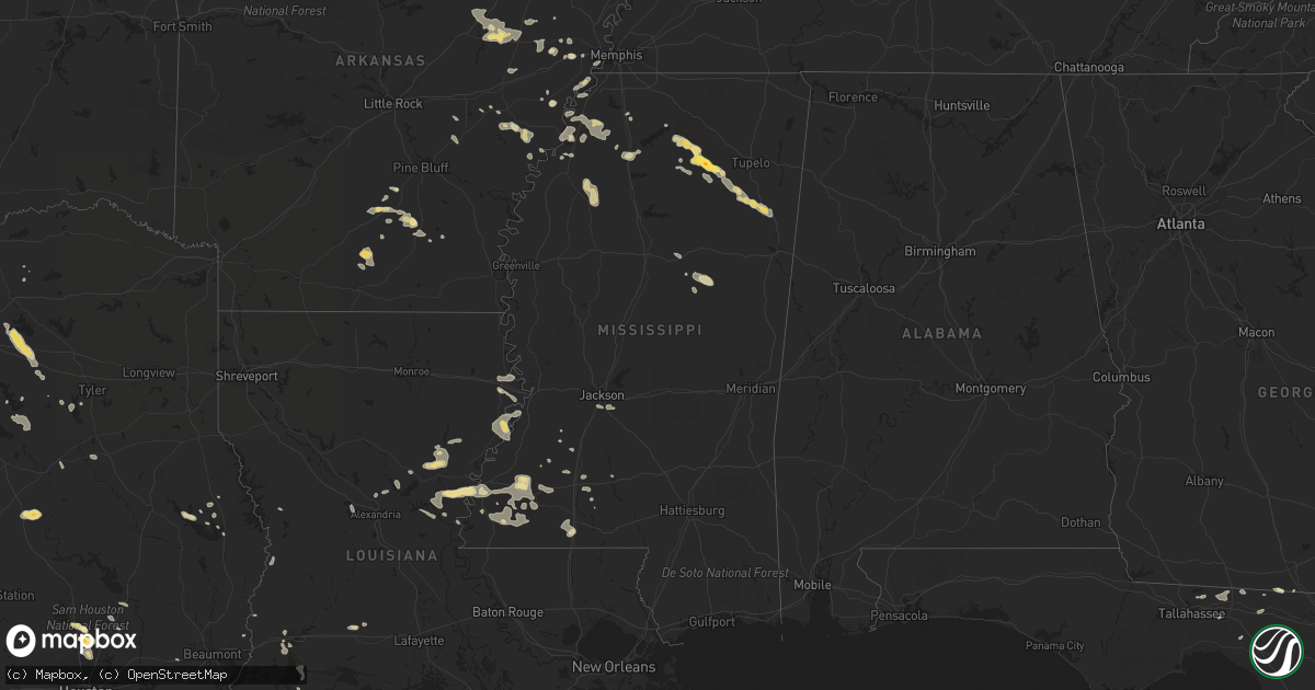 Hail map in Mississippi on June 12, 2014