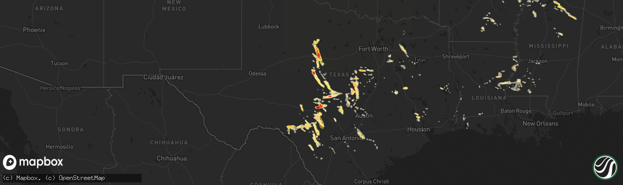 Hail map in Texas on June 12, 2014