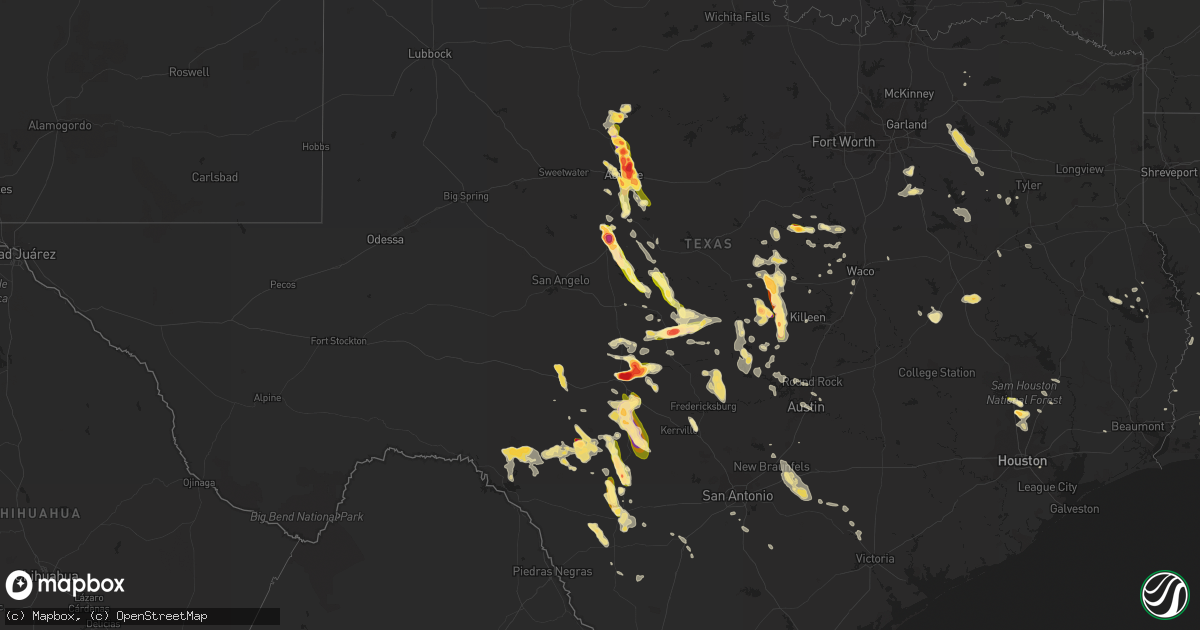 Hail map in Texas on June 12, 2014