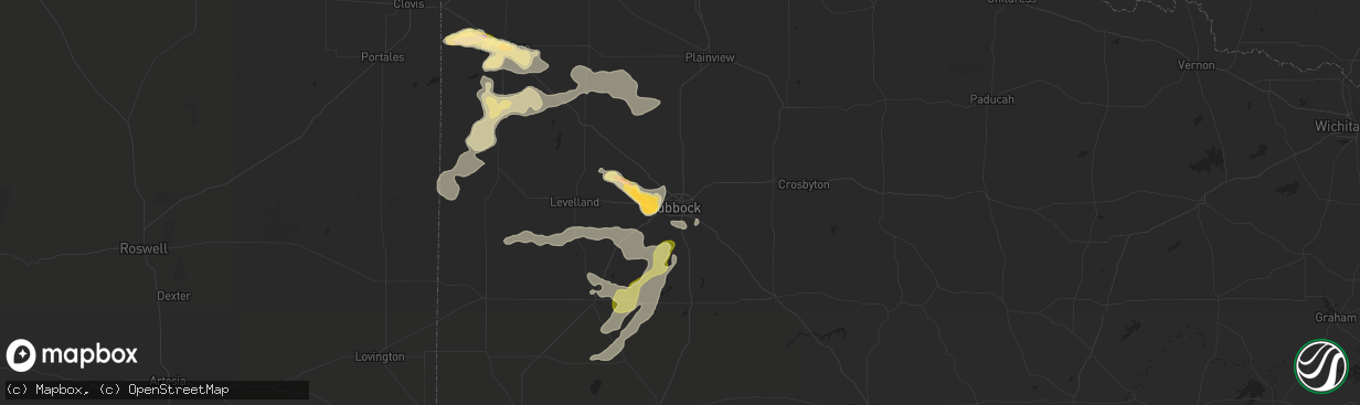 Hail map in Lubbock, TX on June 12, 2015