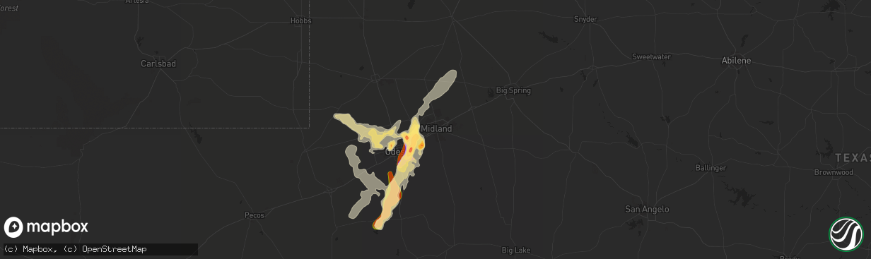 Hail map in Midland, TX on June 12, 2015