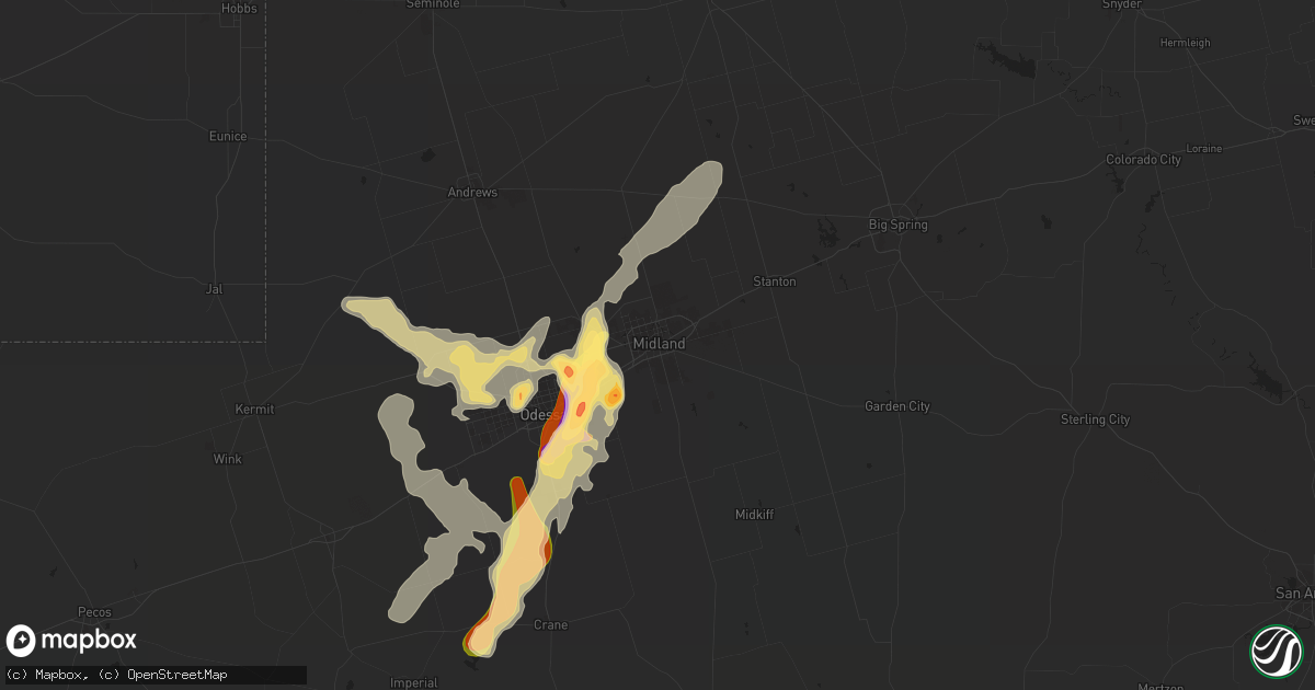 Hail map in Midland, TX on June 12, 2015