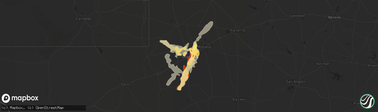 Hail map in Odessa, TX on June 12, 2015