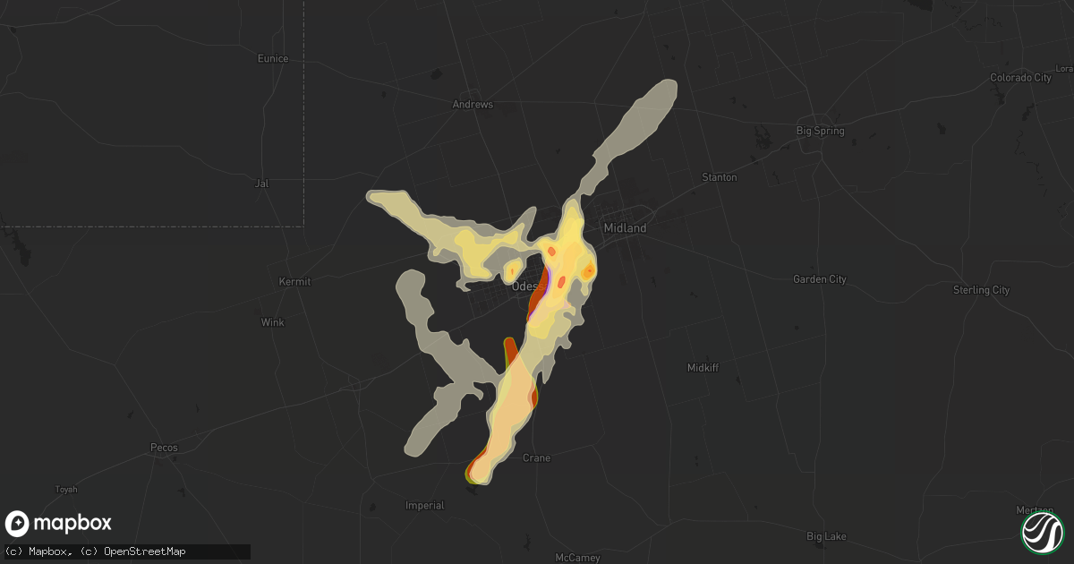 Hail map in Odessa, TX on June 12, 2015